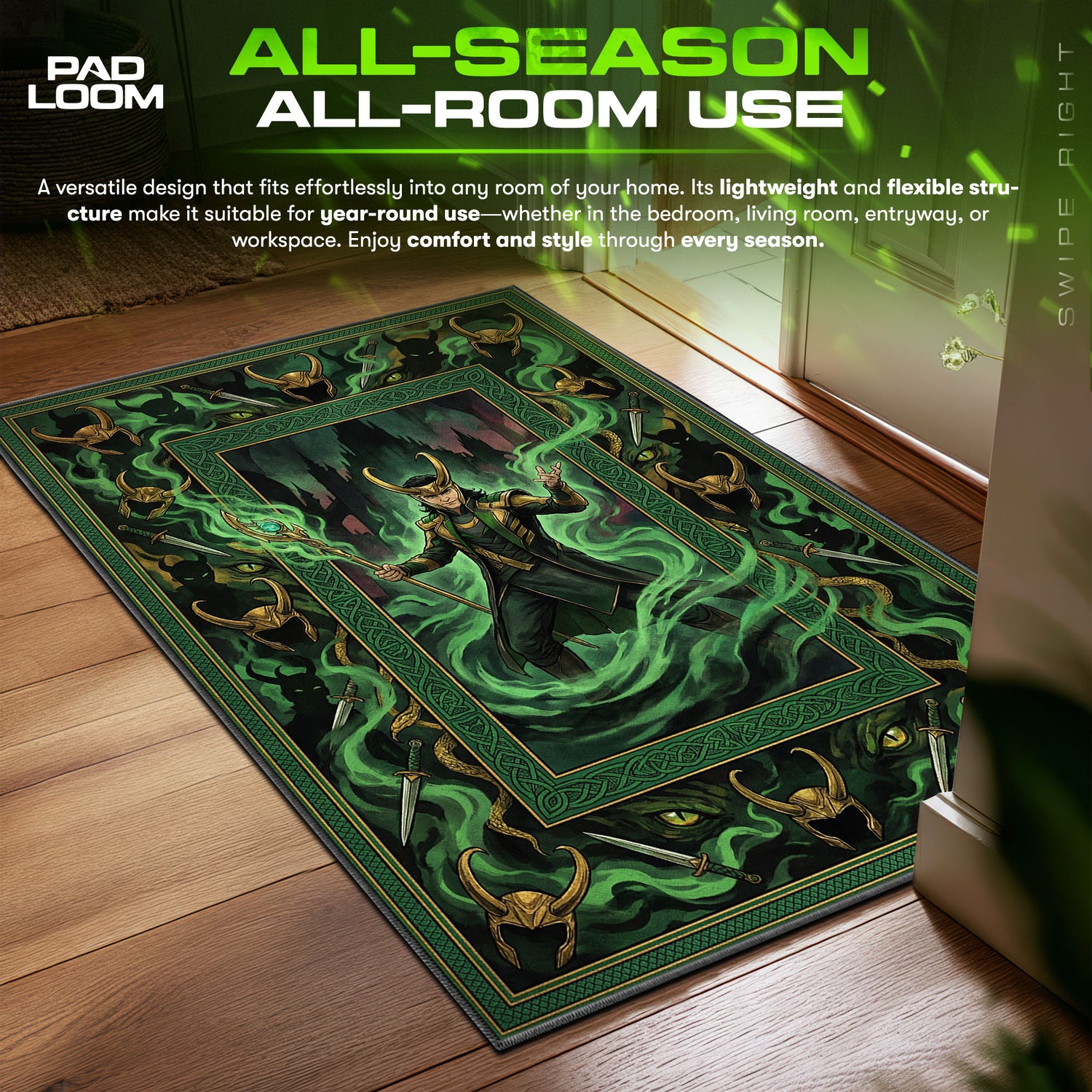 Loki God Mischief Marvel Chair fan rug — premium quality print