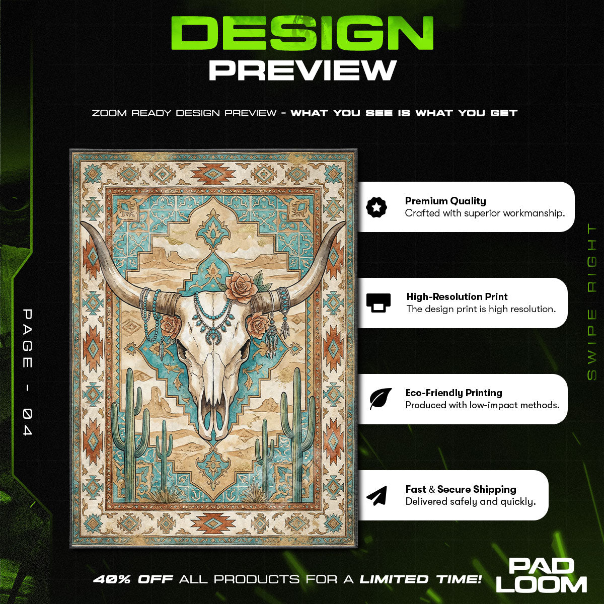 Longhorn Skull Turquoise Western Boho Area rug — main product view
