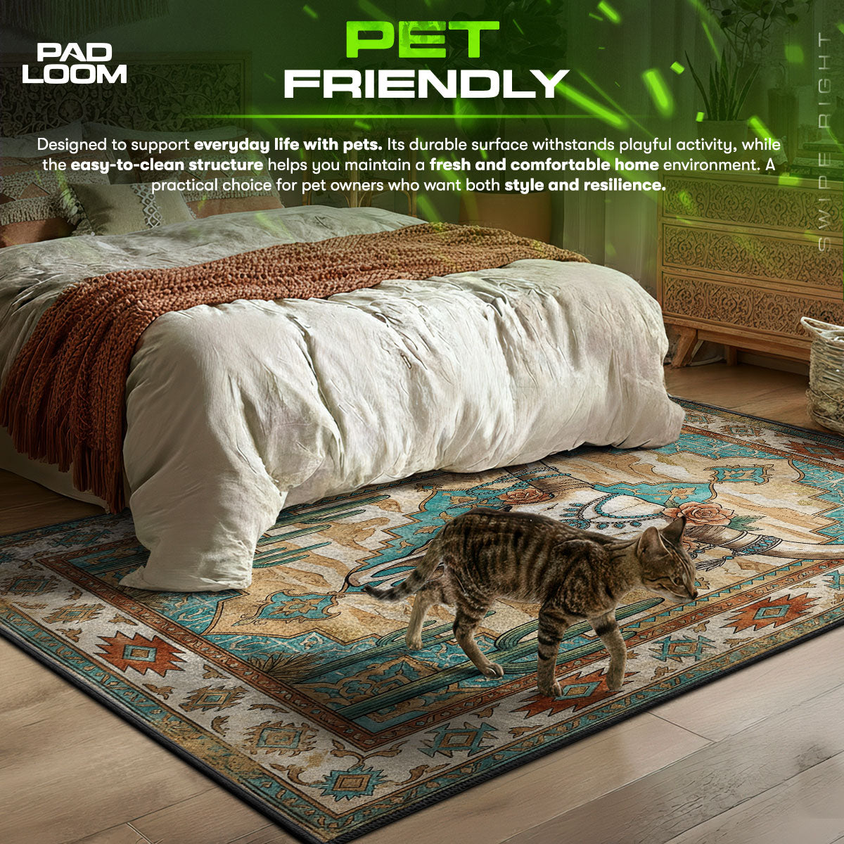 Longhorn Skull themed area rug for home decor fans
