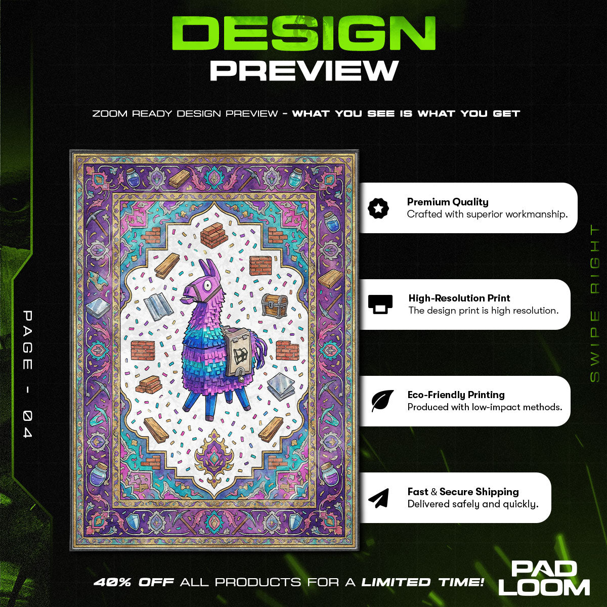 Loot Llama Royal Pattern Rug - Fortnite Chair Mat