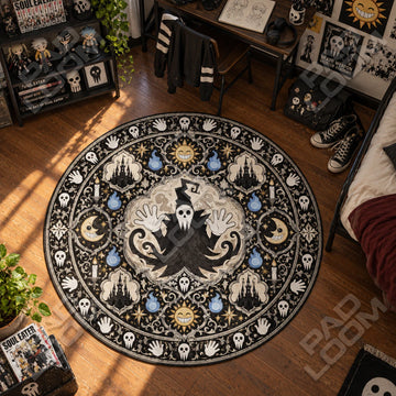 Lord Death Waving Soul Eater round rug on a bedroom floor - Soul Eater chair mat