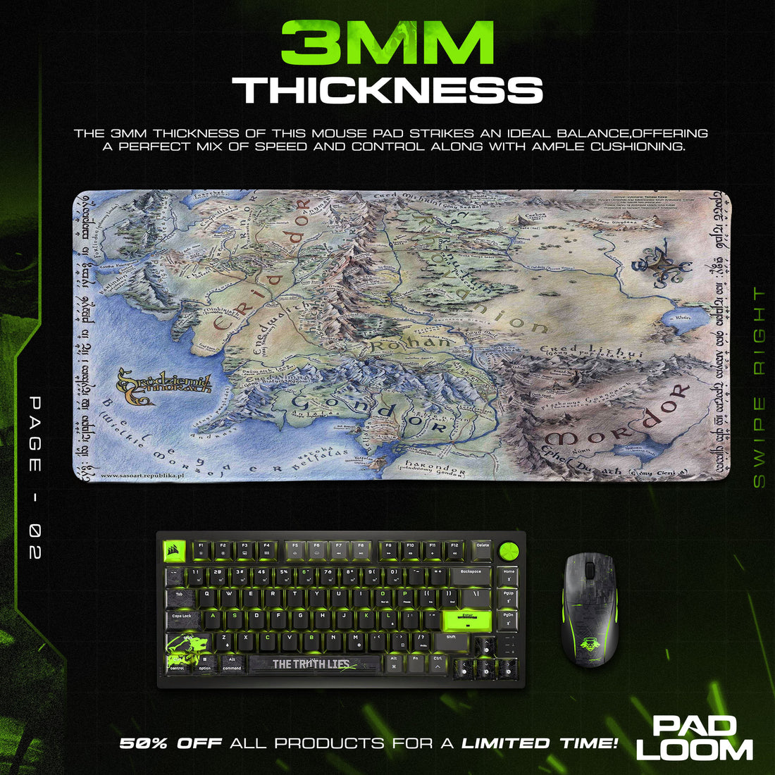 Lord of the Rings Map Mouse Pad, Fantasy Gamer Desk Mat