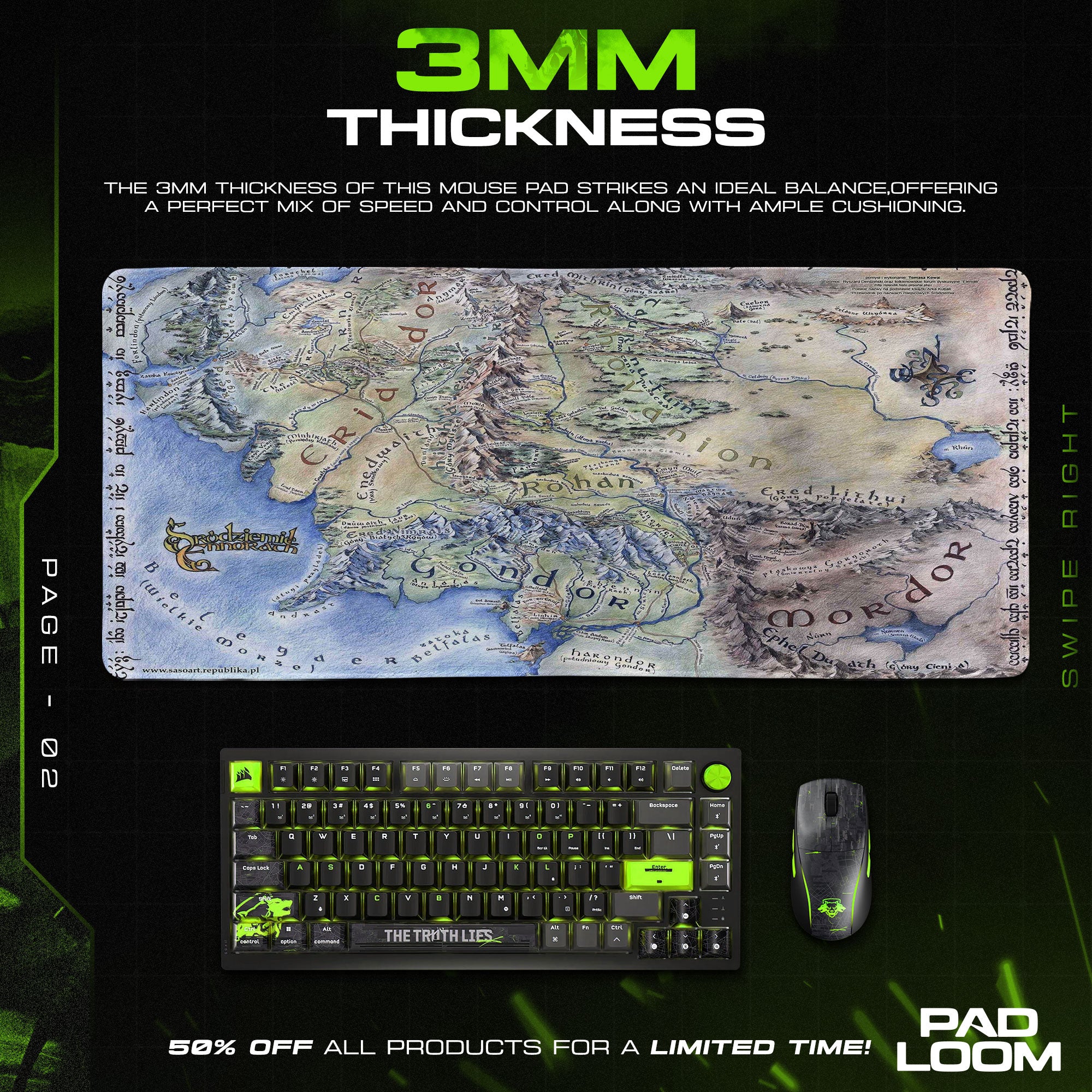 Lord of the Rings Map Mouse Pad, Fantasy Gamer Desk Mat