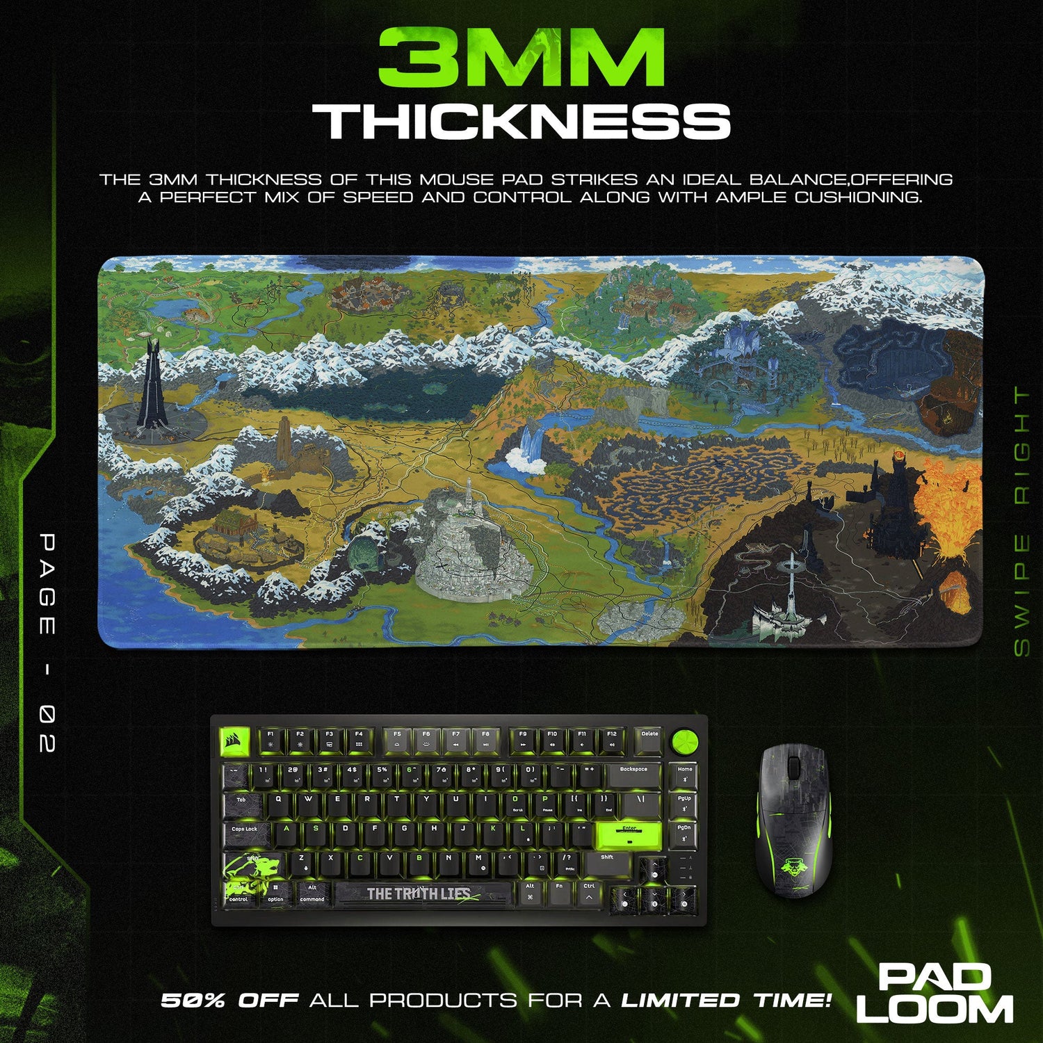 Lord of the Rings Map Mouse Pad, Mordor Lands Gaming Desk Mat Padloom