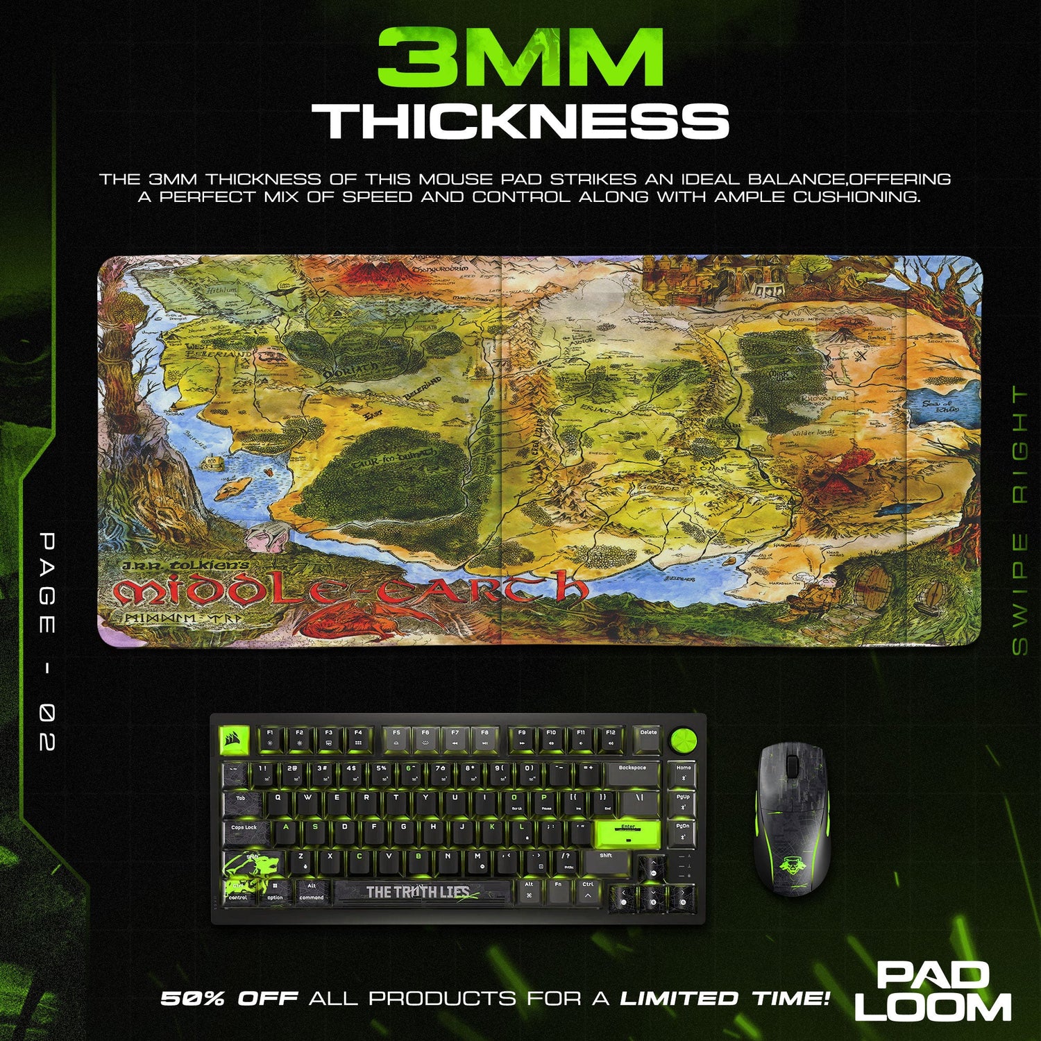 Lord of the Rings Map Mouse Pad, Vintage Middle Earth Gaming Desk Mat Padloom