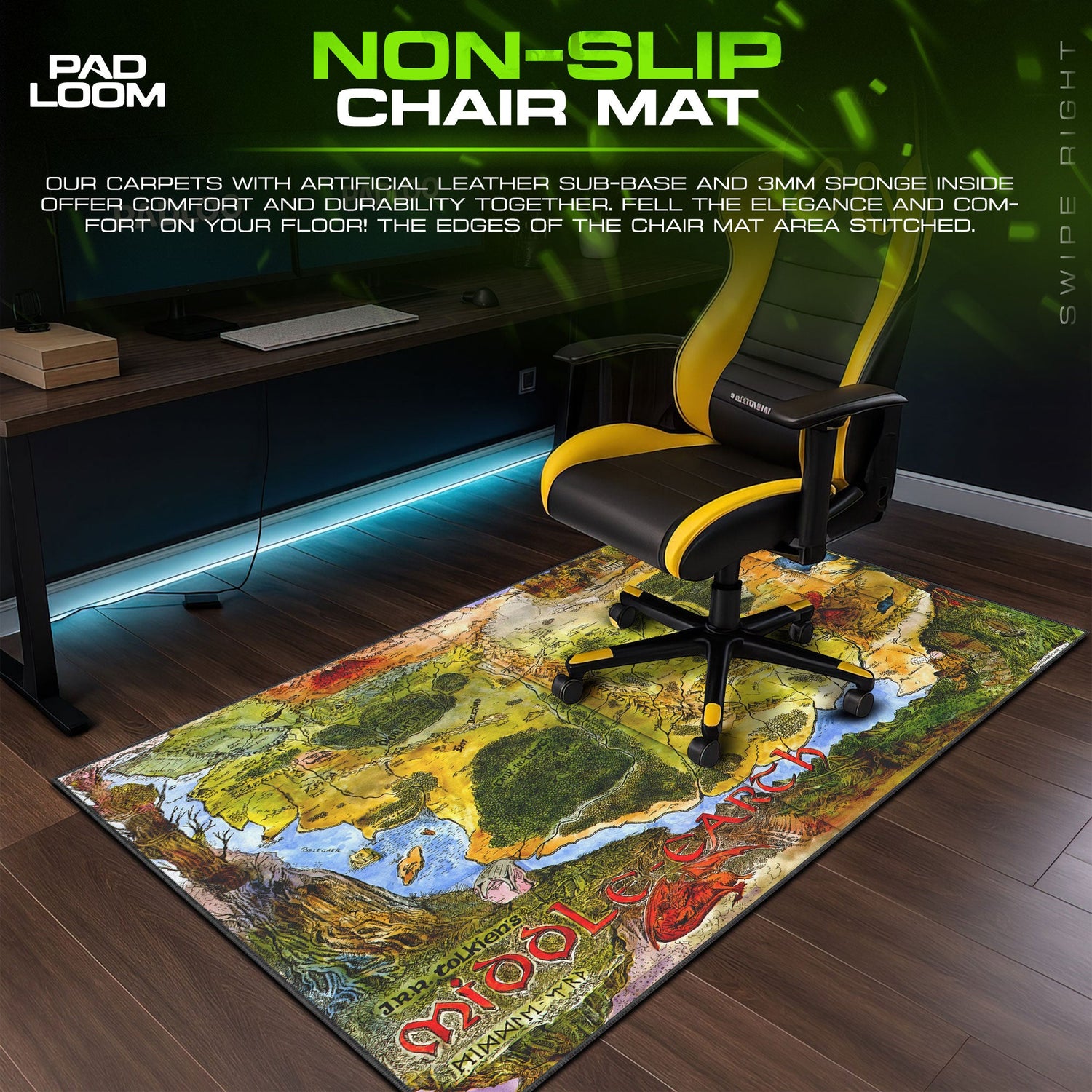 Lord of the Rings Map Mouse Pad, Vintage Middle Earth Gaming Desk Mat Padloom