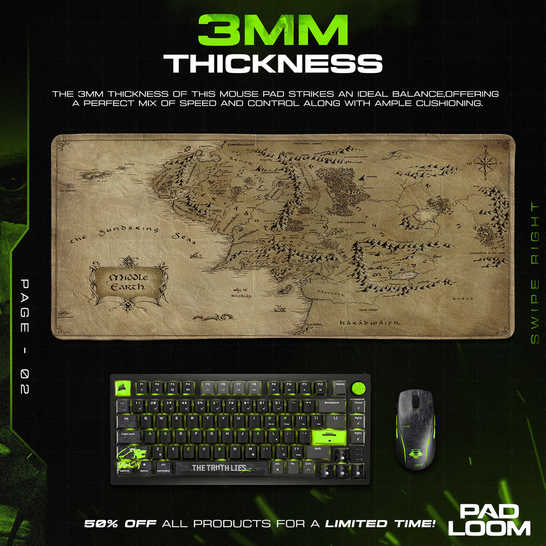 Lord of the Rings Middle-earth Map Mouse Pad, Fantasy Gaming Desk Mat