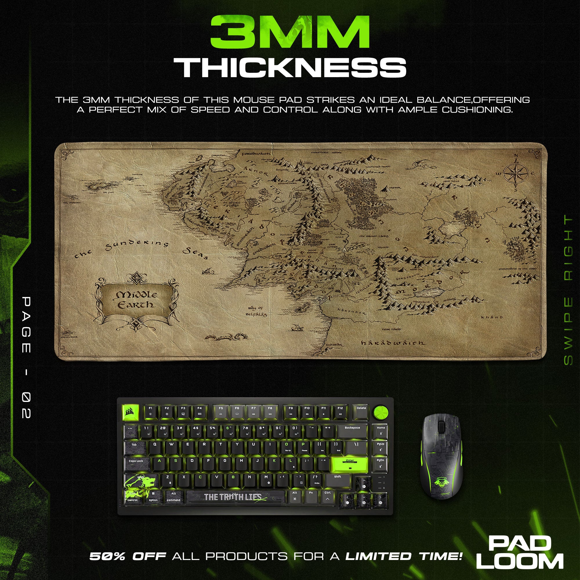 Lord of the Rings Middle-earth Map Mouse Pad, Fantasy Gaming Desk Mat
