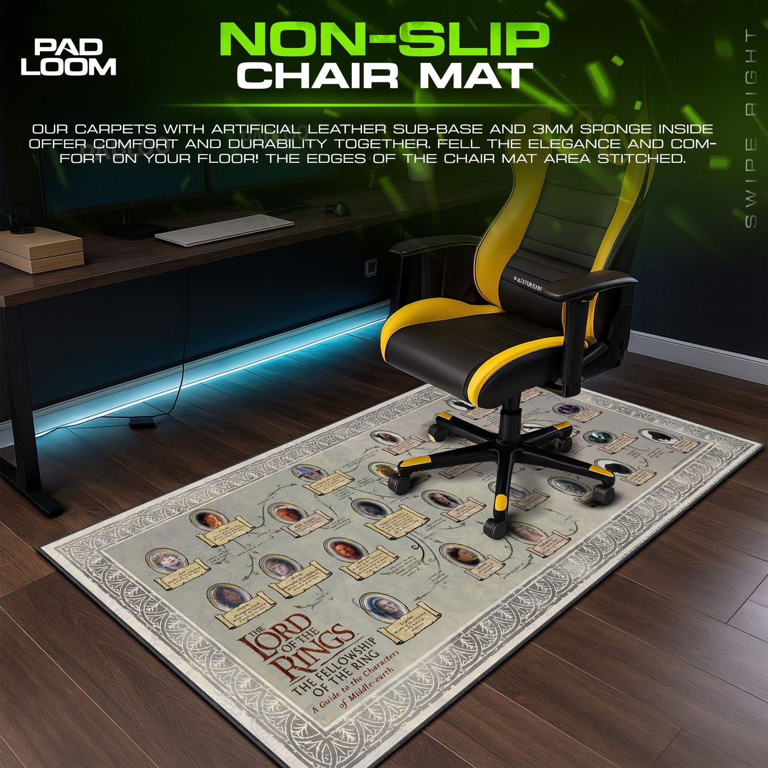 Lord of the Rings Mouse Pad, Character Guide Gaming Desk Mat Padloom
