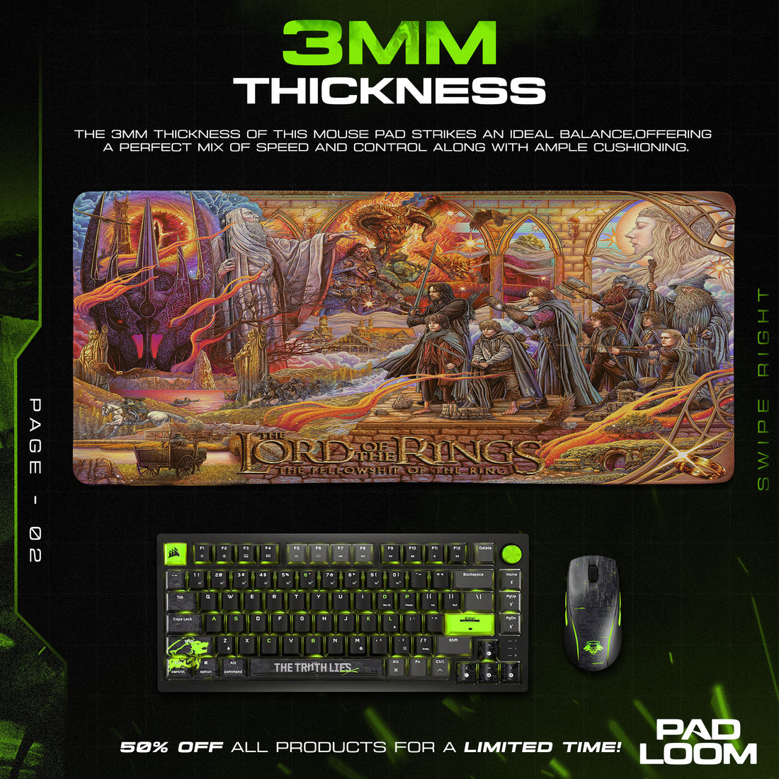 Lord of the Rings Mouse Pad, Fellowship Classic Art Gaming Desk Mat