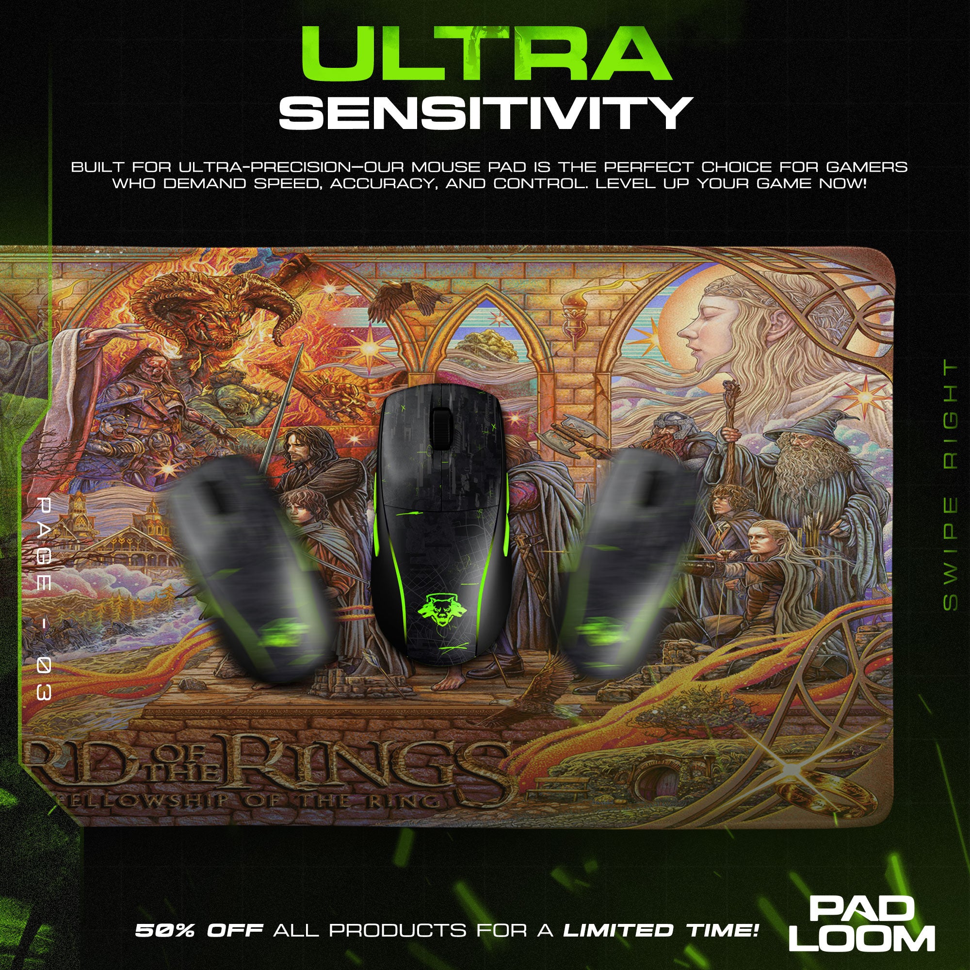 Lord of the Rings Mouse Pad, Fellowship Classic Art Gaming Desk Mat