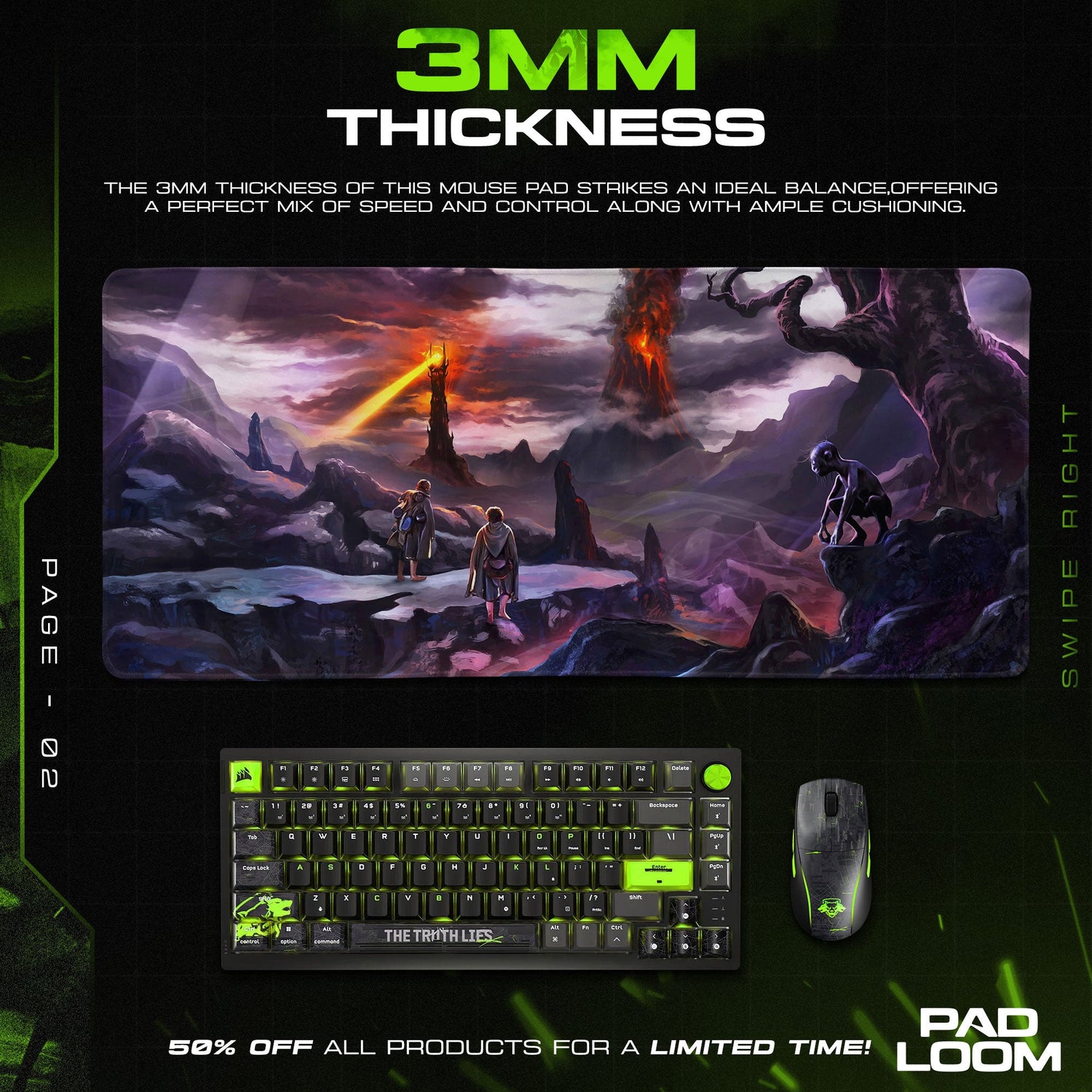 Lord of the Rings Mouse Pad, Mount Doom Gaming Desk Mat Padloom