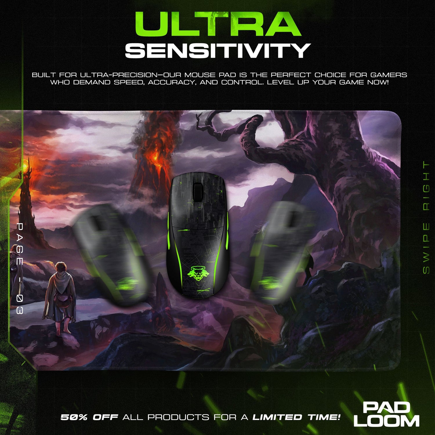 Lord of the Rings Mouse Pad, Mount Doom Gaming Desk Mat Padloom