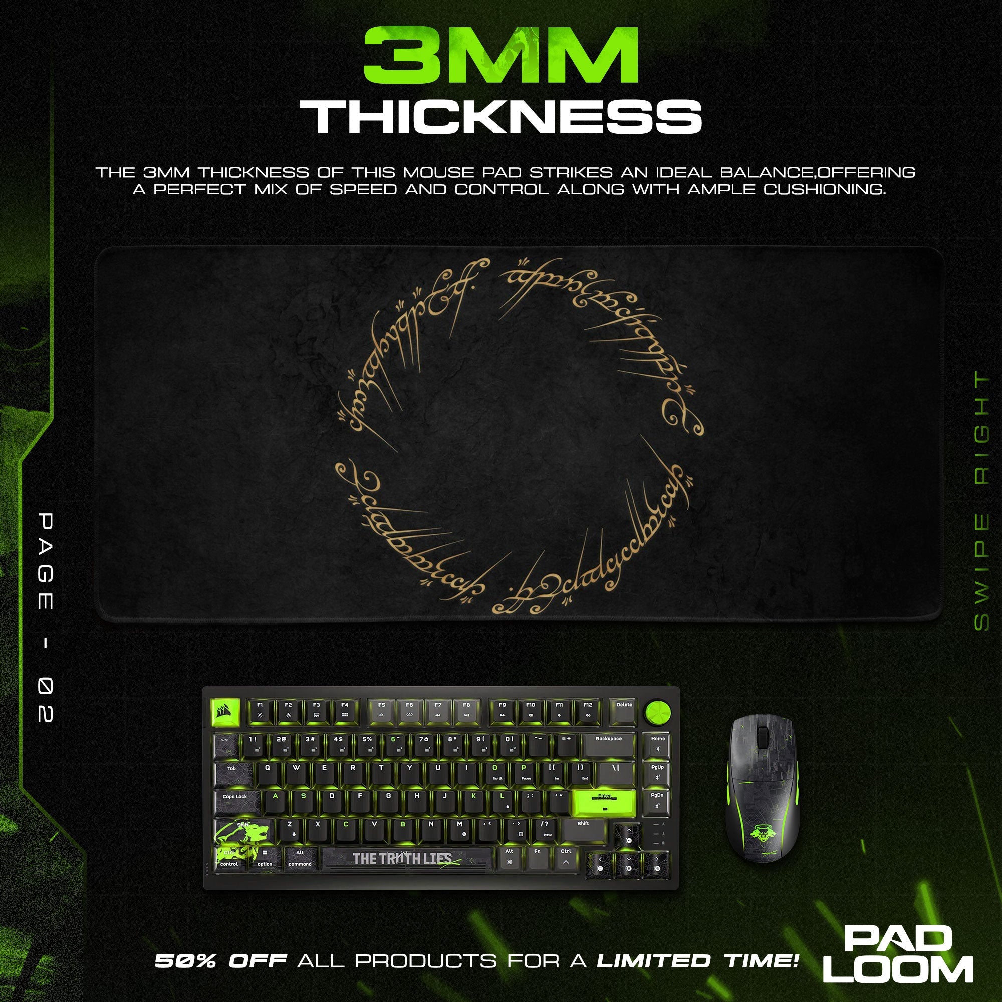 Lord of the Rings Mouse Pad - One Ring Black Desk Mat Padloom