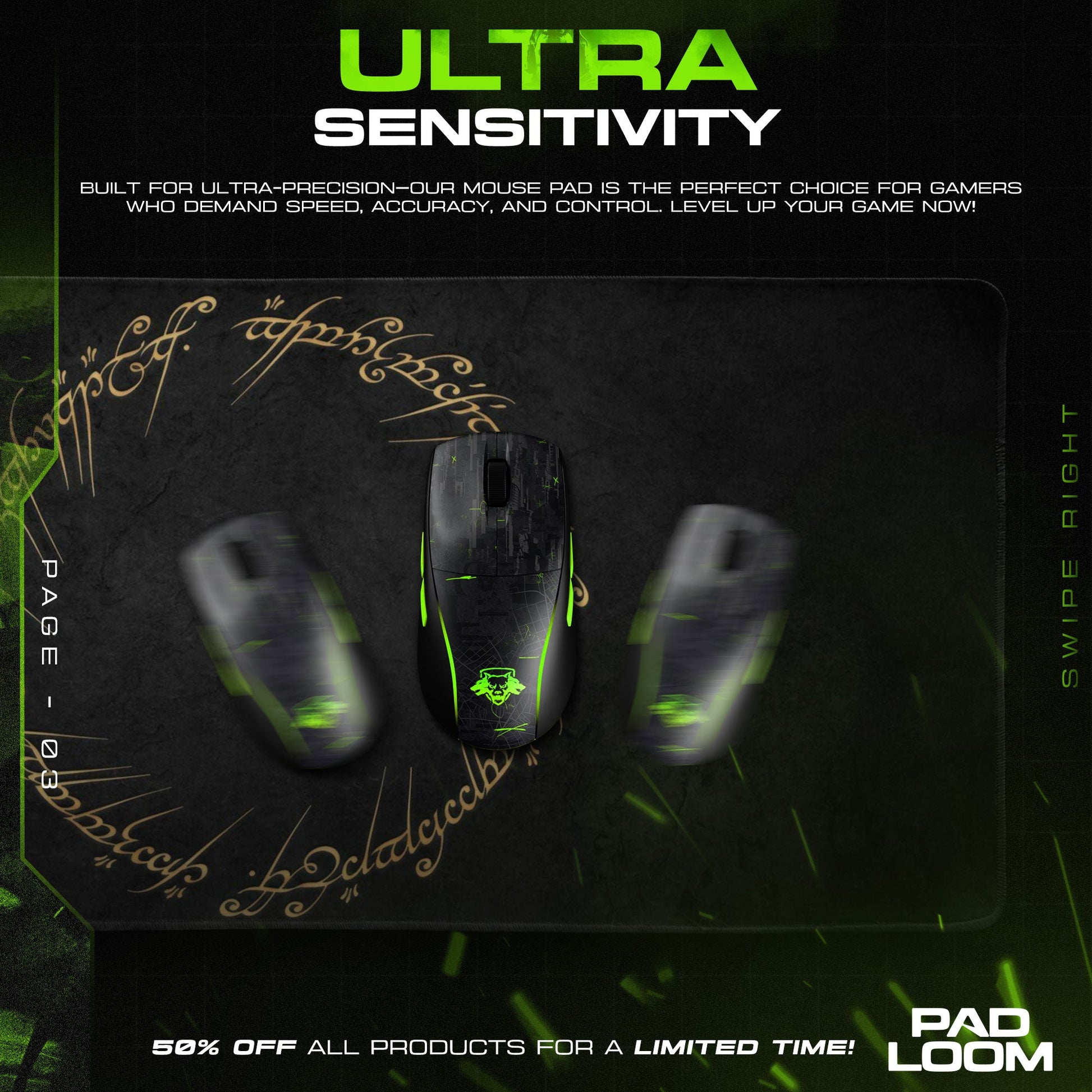 Lord of the Rings Mouse Pad - One Ring Black Desk Mat Padloom