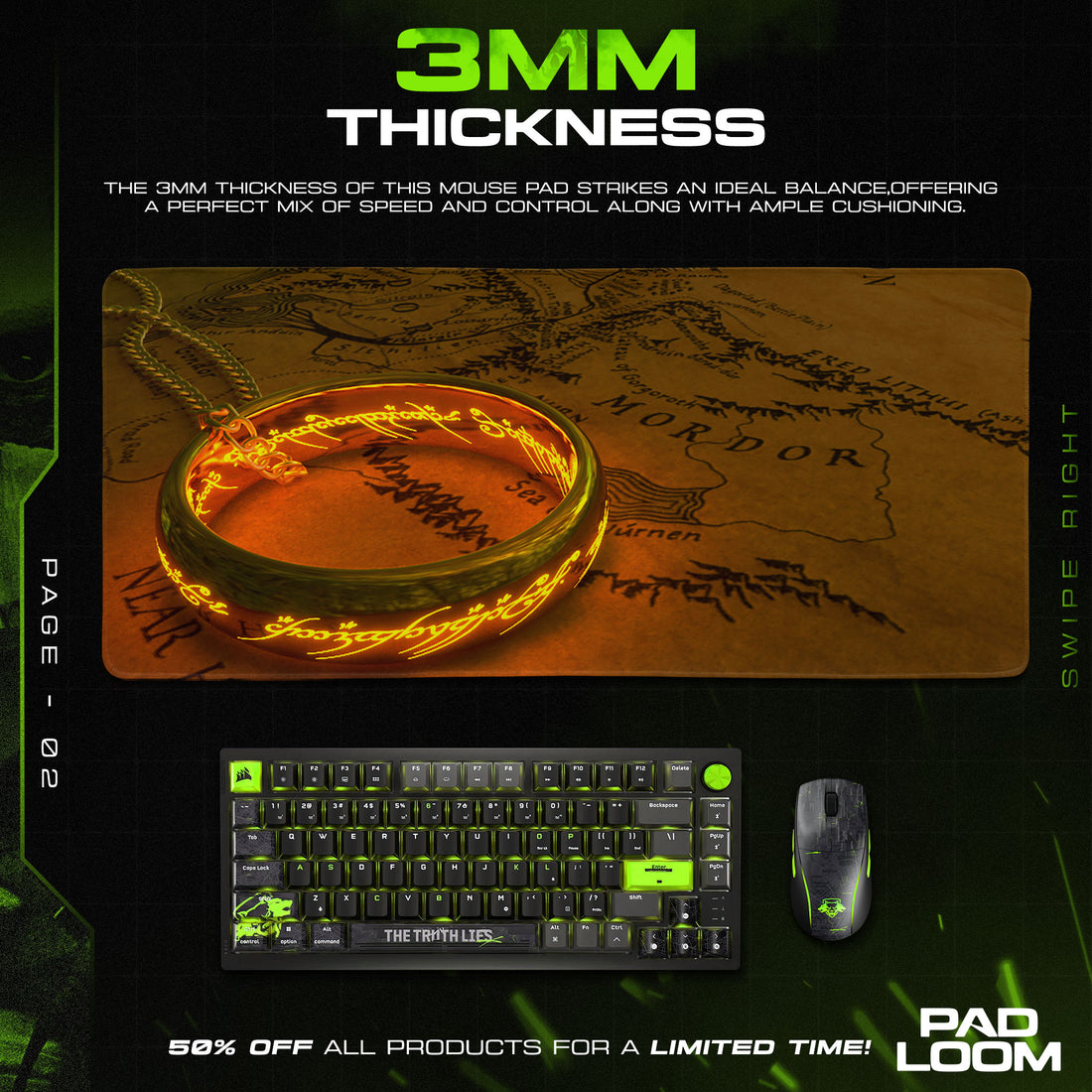 Lord of the Rings Mouse Pad, One Ring Map Gaming Desk Mat