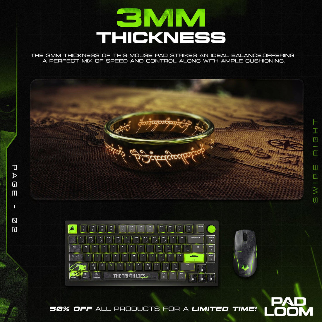 Lord of the Rings Mouse Pad - One Ring Map Gaming Desk Mat Padloom