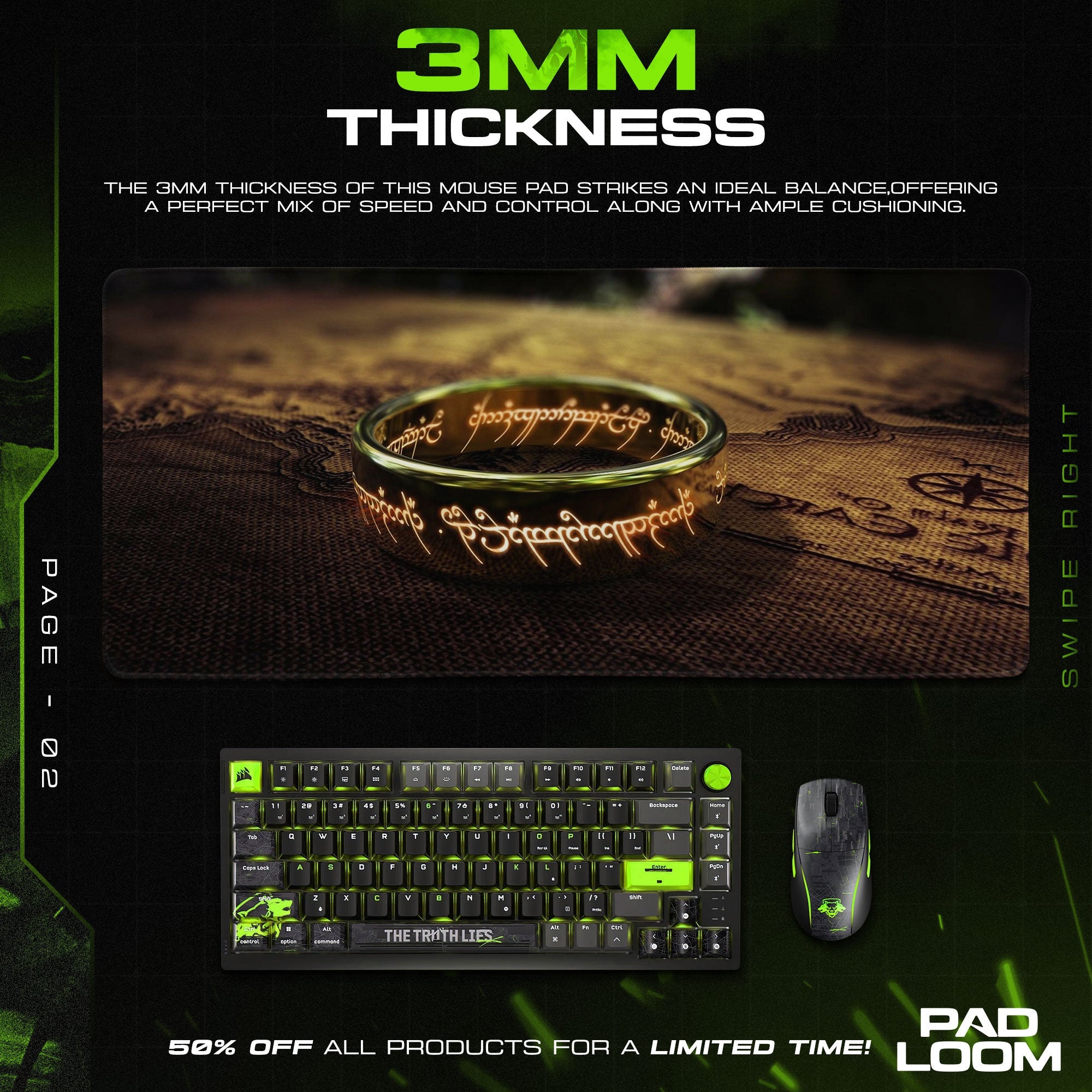 Lord of the Rings Mouse Pad - One Ring Map Gaming Desk Mat Padloom