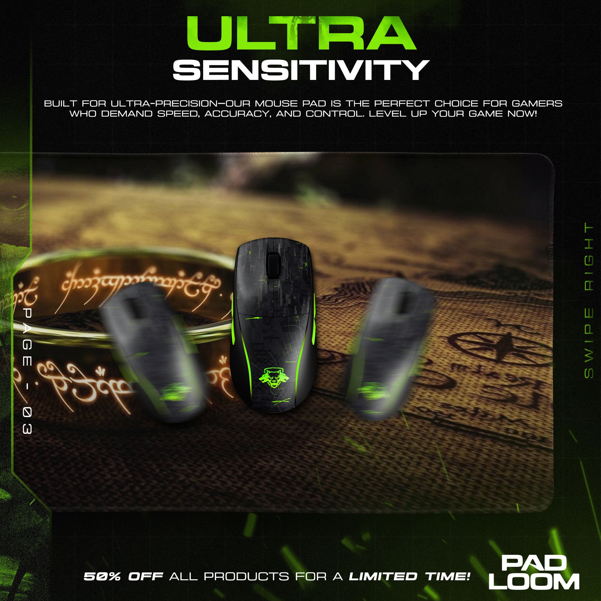 Lord of the Rings Mouse Pad - One Ring Map Gaming Desk Mat Padloom