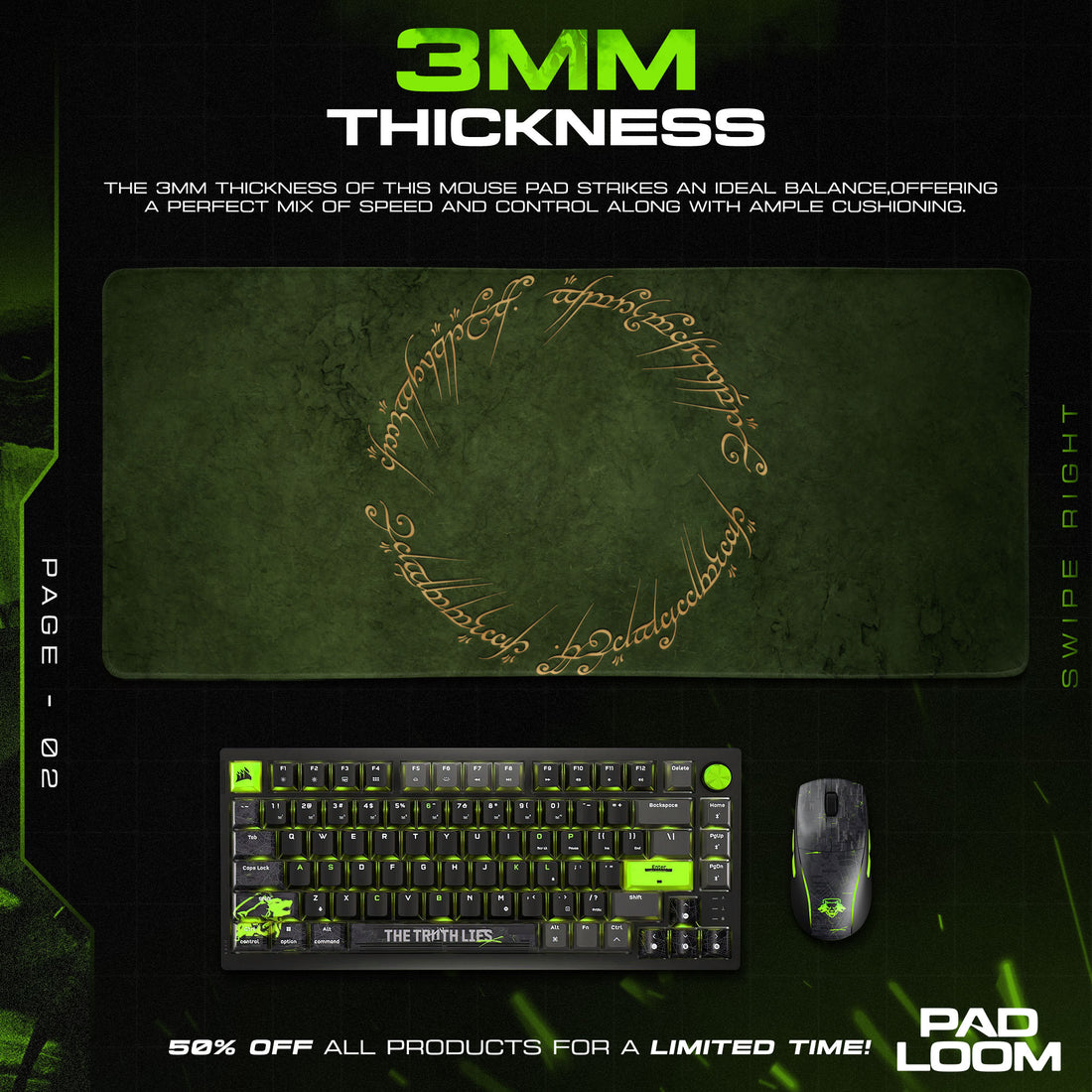 Lord of the Rings Mouse Pad, One Ring Script Gaming Desk Mat