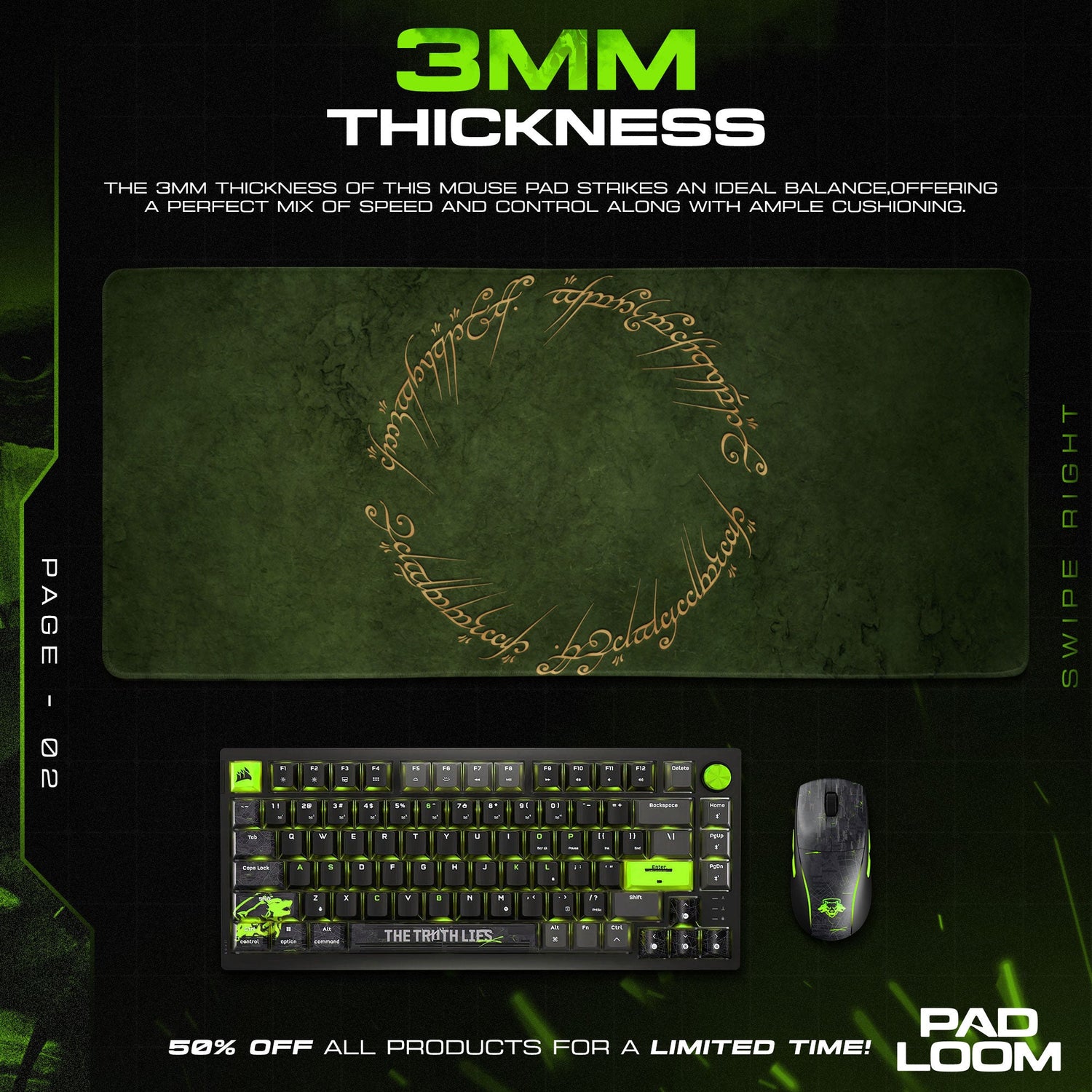 Lord of the Rings Mouse Pad, One Ring Script Gaming Desk Mat Padloom