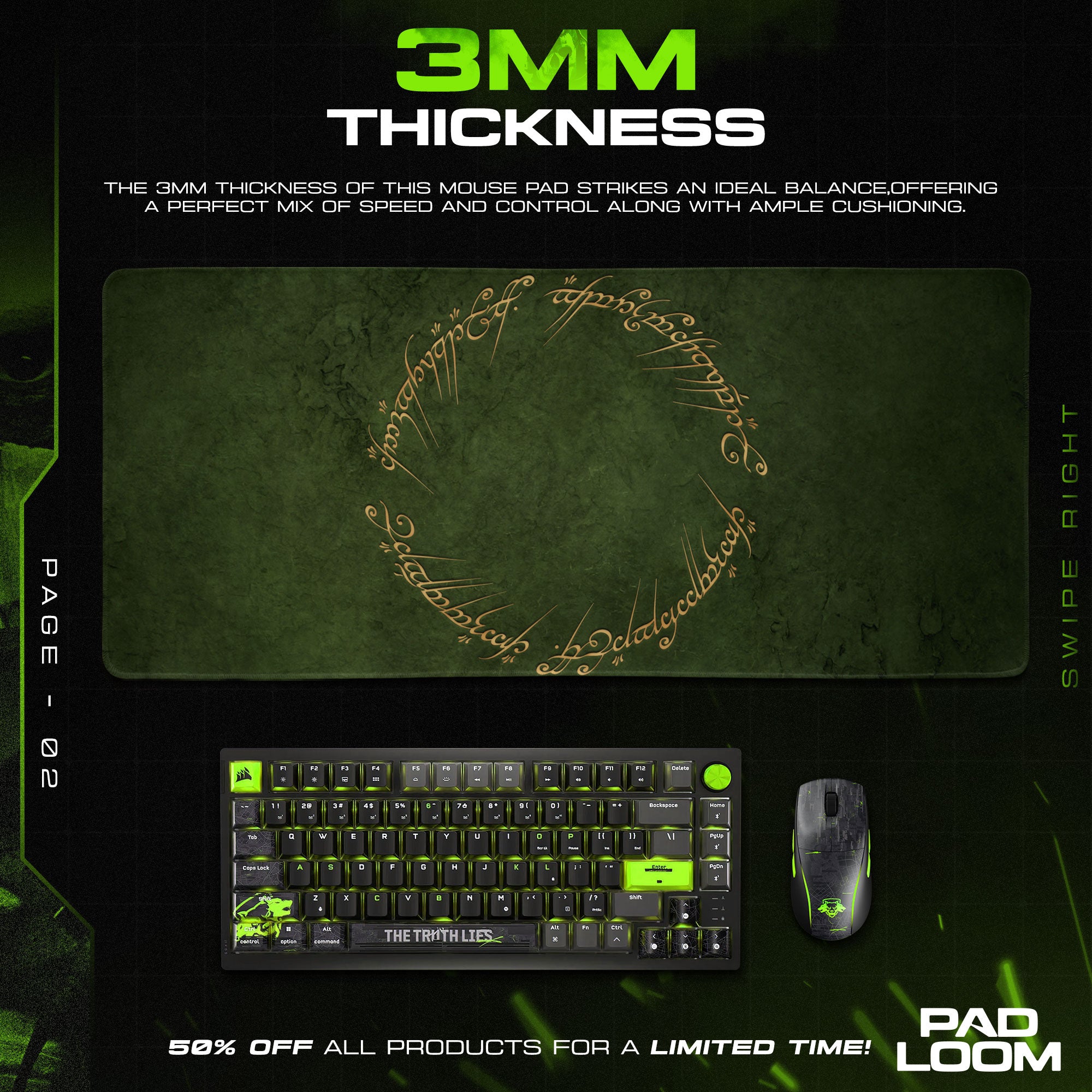 Lord of the Rings Mouse Pad, One Ring Script Gaming Desk Mat
