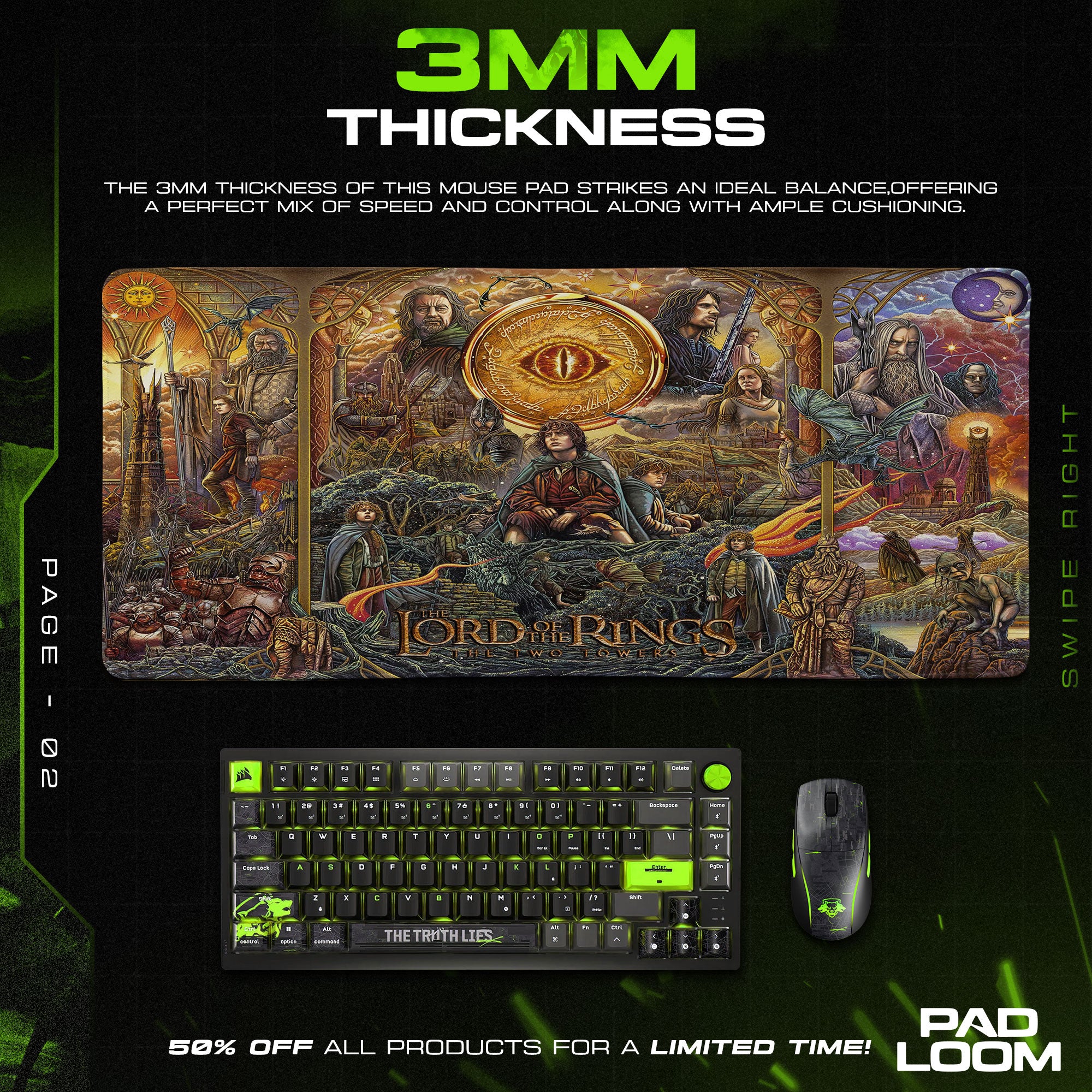 Lord of the Rings Mouse Pad, Two Towers Art Gaming Desk Mat