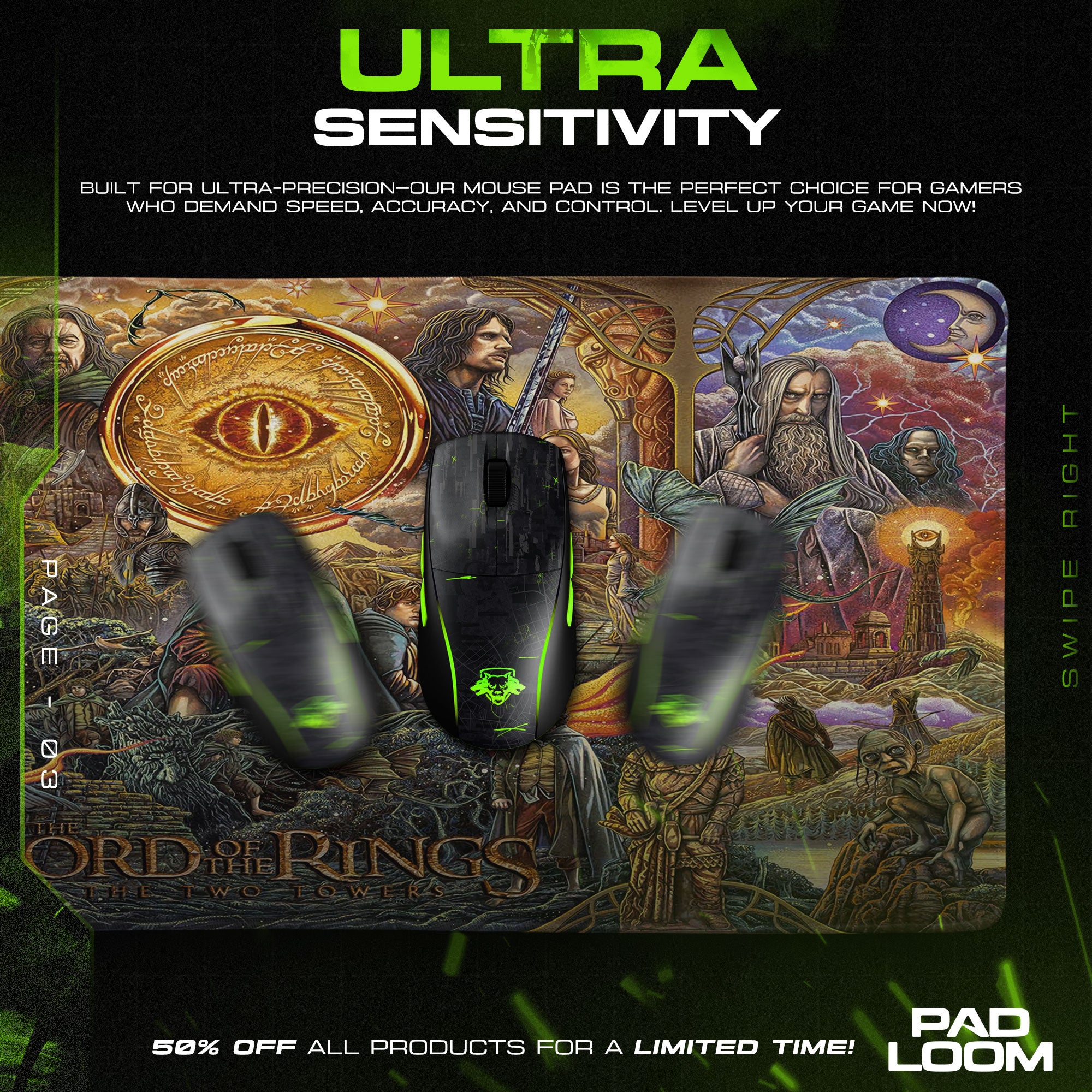 Lord of the Rings Mouse Pad, Two Towers Art Gaming Desk Mat