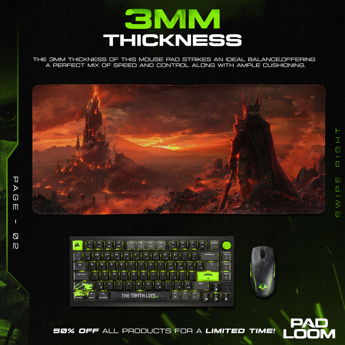 Lord of the Rings Sauron’s Dark Tower Mouse Pad, Fantasy Gamer Desk Mat