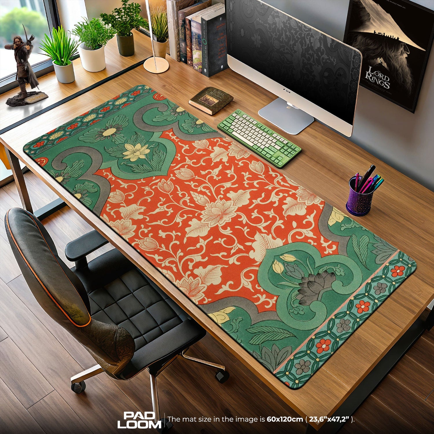 Lotus Garden Mouse Pad, Floral Heritage Gaming Desk Mat Padloom