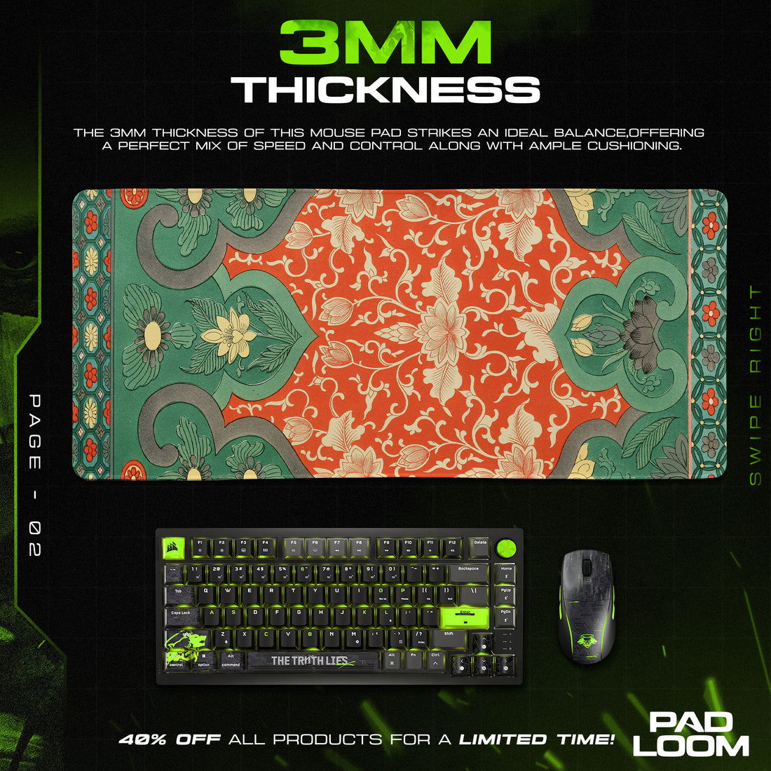 Lotus Garden Mouse Pad, Floral Heritage Gaming Desk Mat