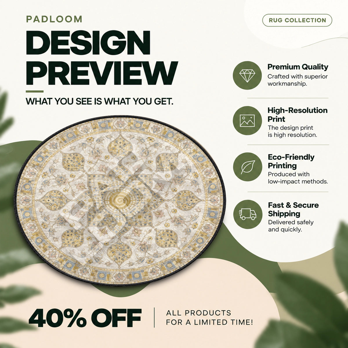 Lotus-Mosaik runder Teppich – Designvorschau