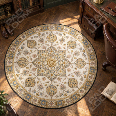 Lotus-Mosaik Runder Teppich - Mandala-Teppich rund