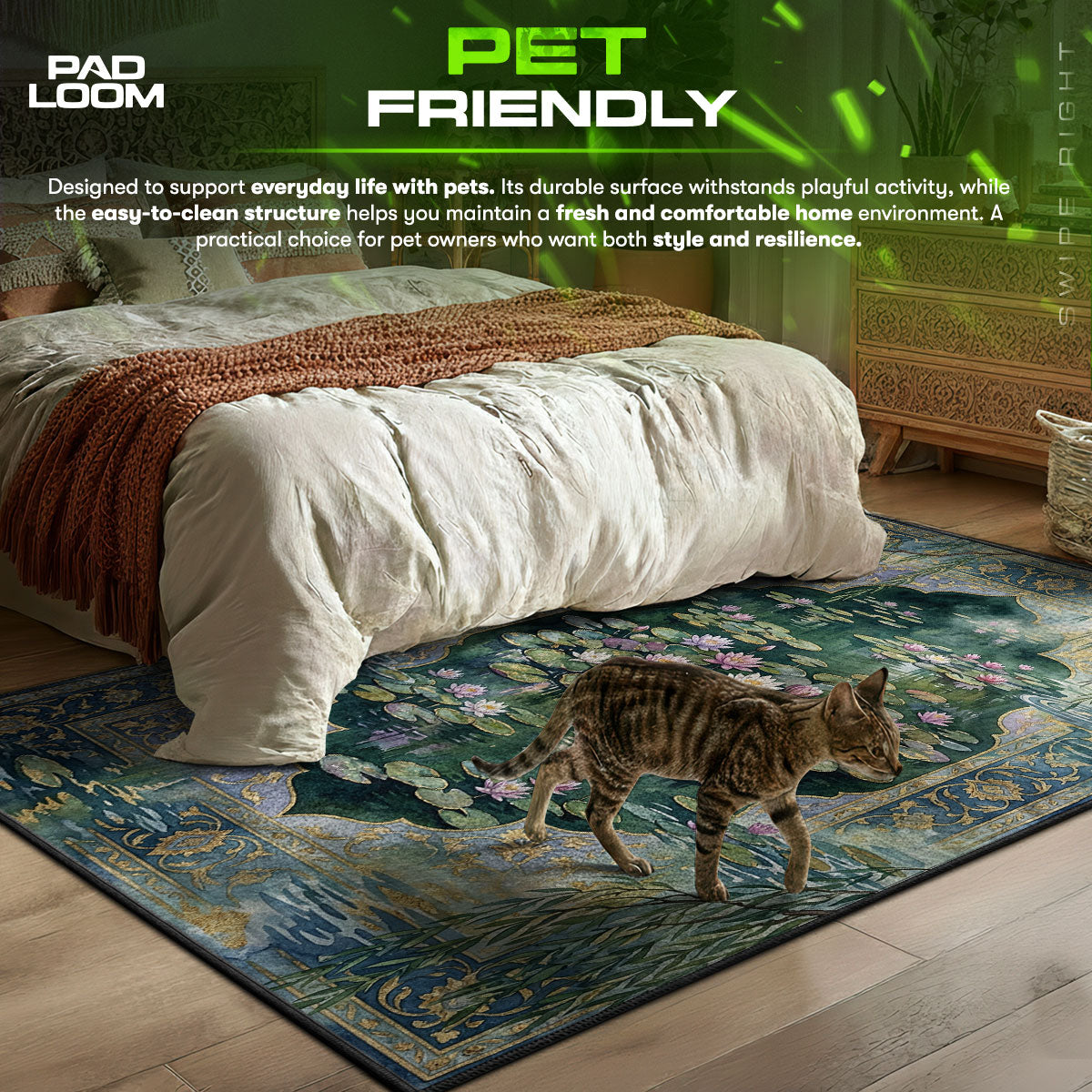 Lotus Pond themed area rug for home decor fans