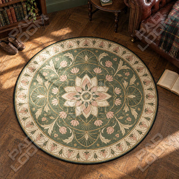 Lotus Sage Round Rug - Mandala Circle Area Rug