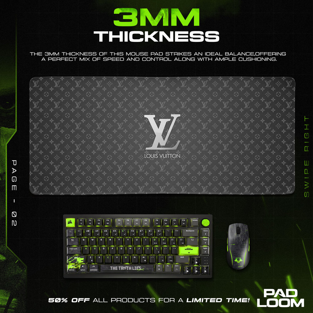 Louis Vuitton Blackout Mouse Pad, Designer Minimal Gaming Desk Mat