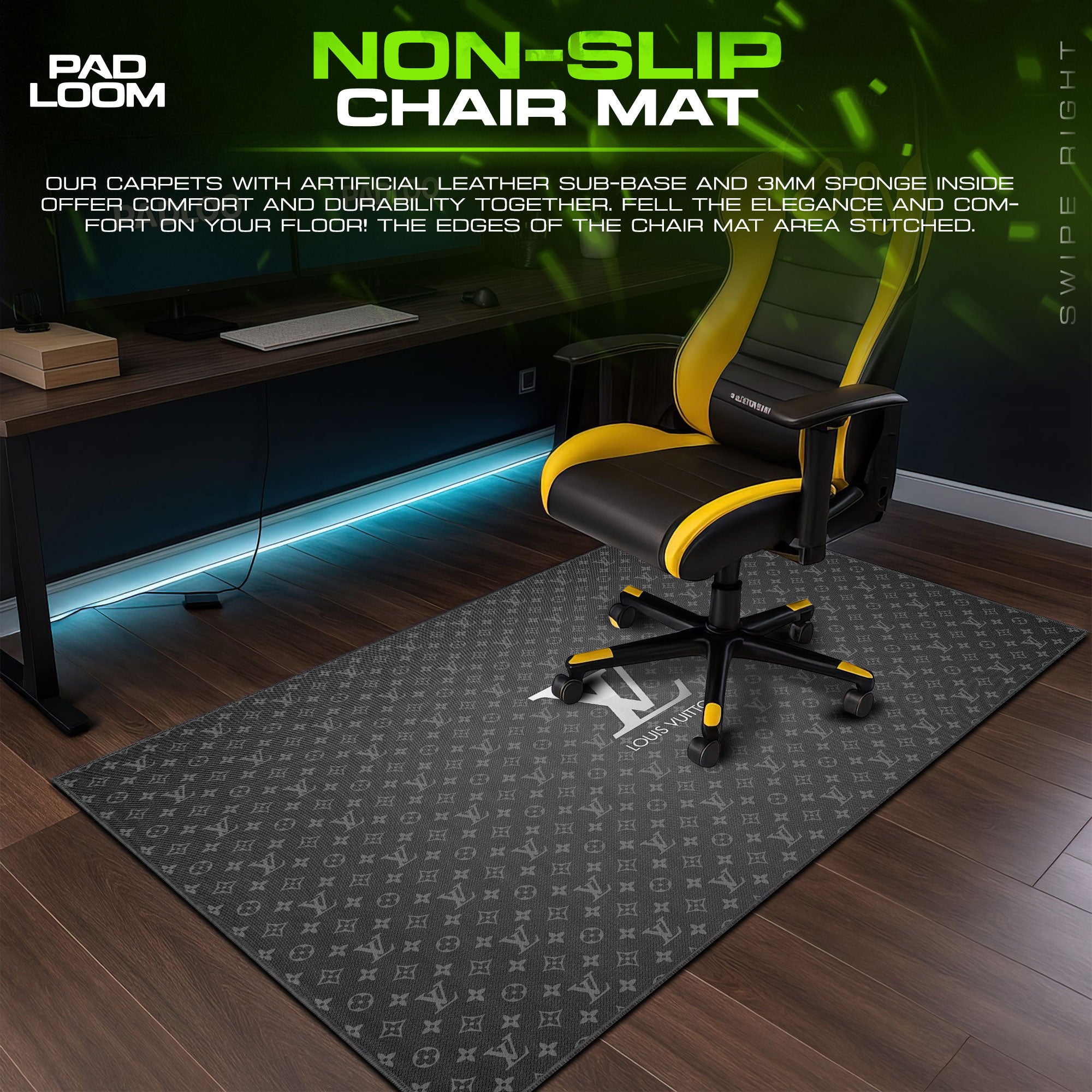 Louis Vuitton Blackout Mouse Pad, Designer Minimal Gaming Desk Mat