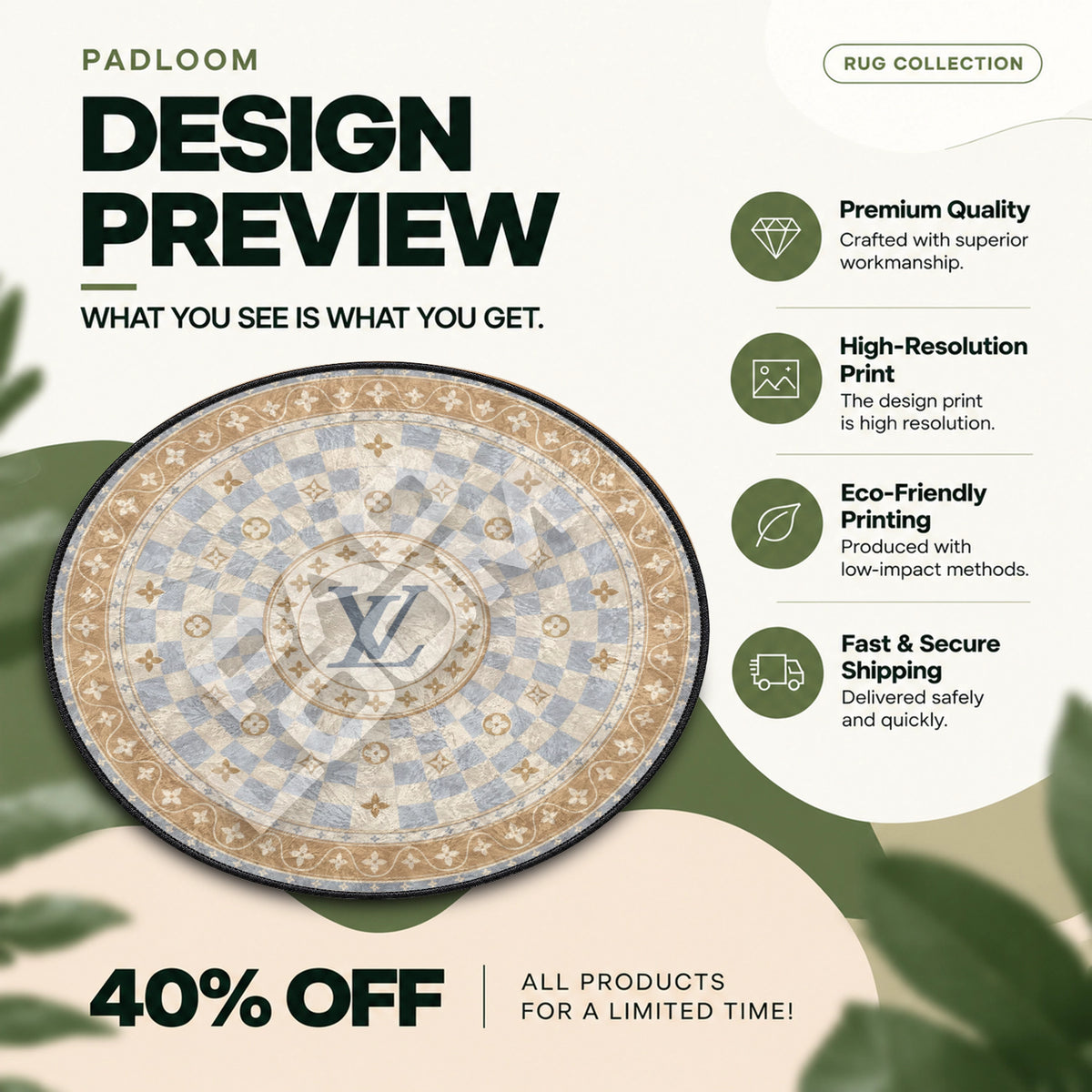 Louis Vuitton Checkerboard hypebeast round rug full design preview