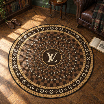 Louis Vuitton Checkered hypebeast round rug on a bedroom floor - hypebeast chair mat