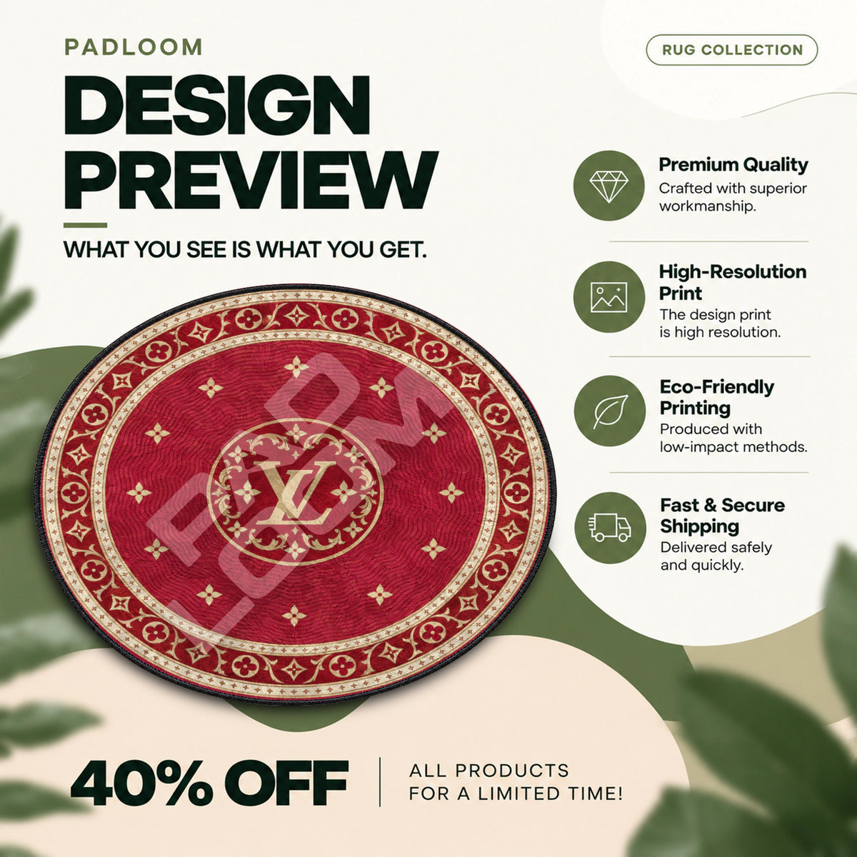 Louis Vuitton Crimson hypebeast round rug full design preview