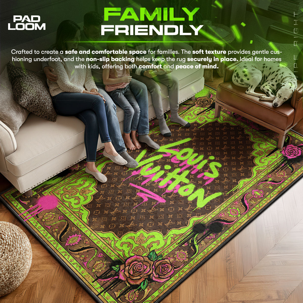 Louis area rug showing full home decor artwork