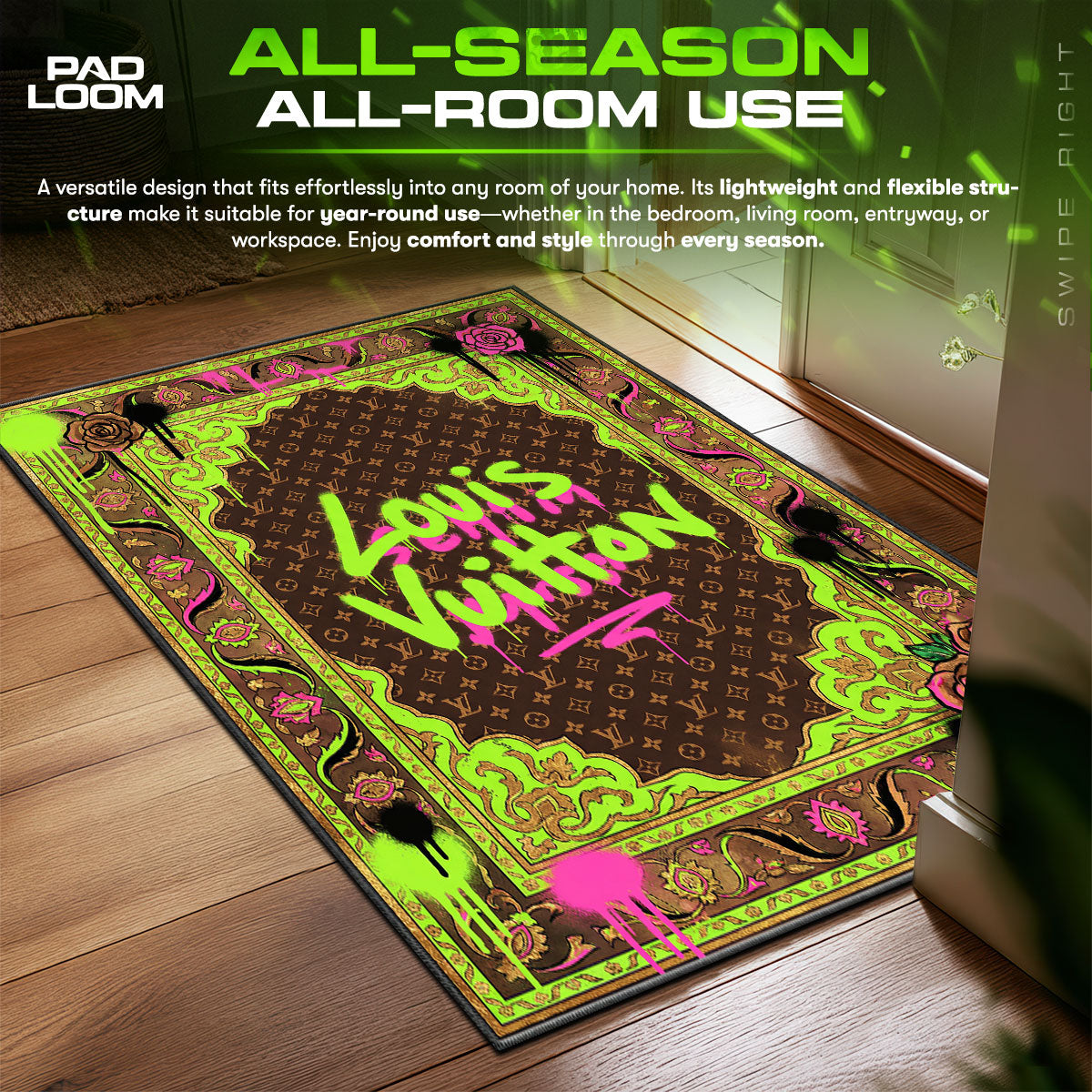 Louis Vuitton Graffiti Streetwear Floor fan rug — premium quality print
