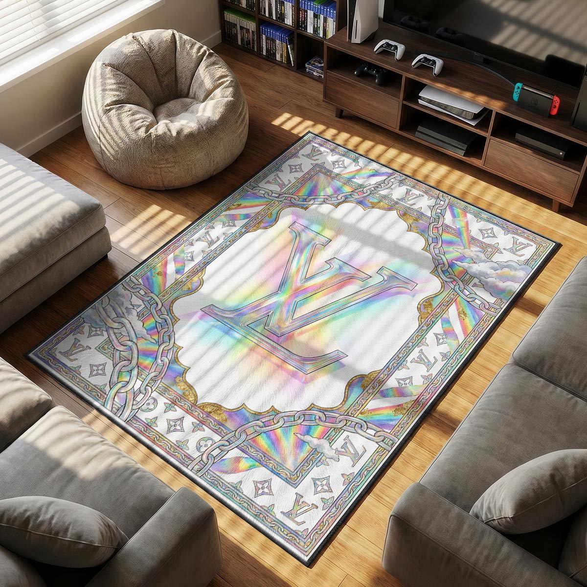 Louis Vuitton themed area rug for home decor fans