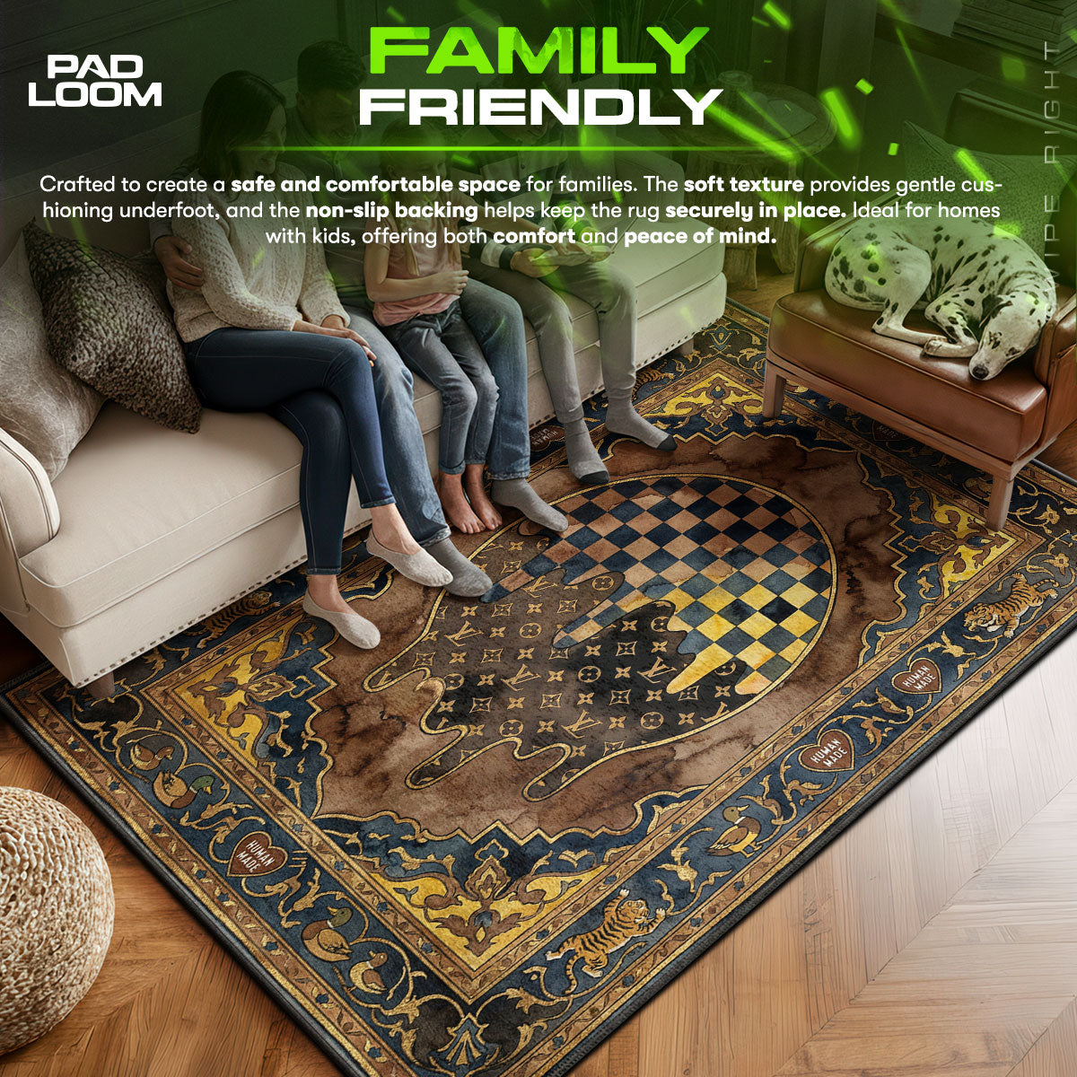 Louis area rug showing full home decor artwork
