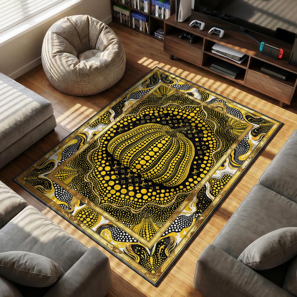 Louis Vuitton themed area rug for home decor fans
