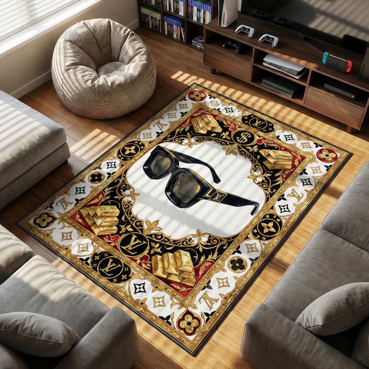 Louis Vuitton themed area rug for home decor fans