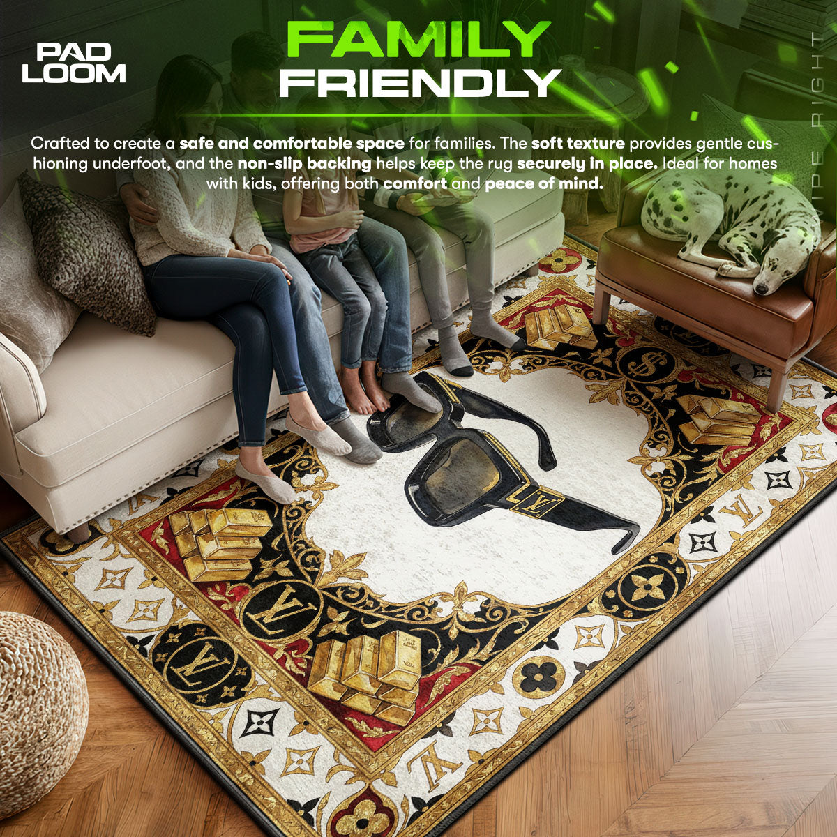 Louis area rug showing full home decor artwork
