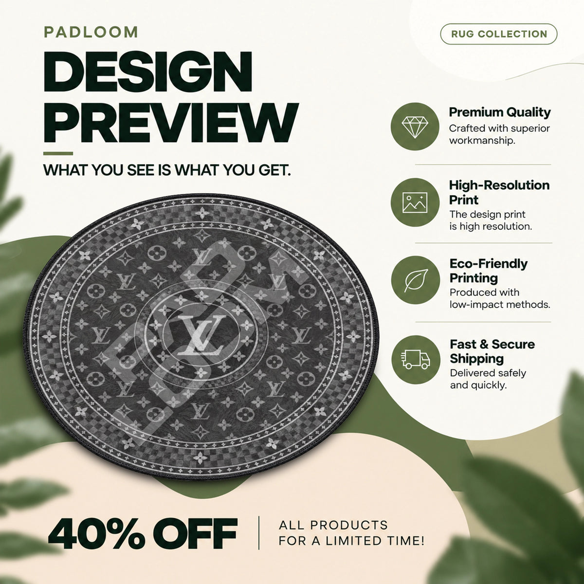 Louis Vuitton Monochrome hypebeast round rug full design preview
