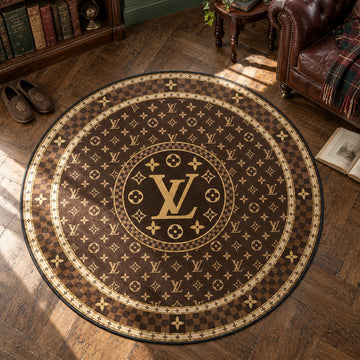 Louis Vuitton Monogram hypebeast round rug on a bedroom floor - hypebeast chair mat