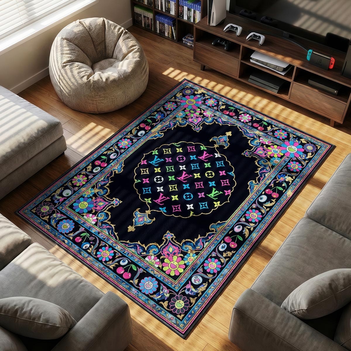 Louis Vuitton themed area rug for home decor fans